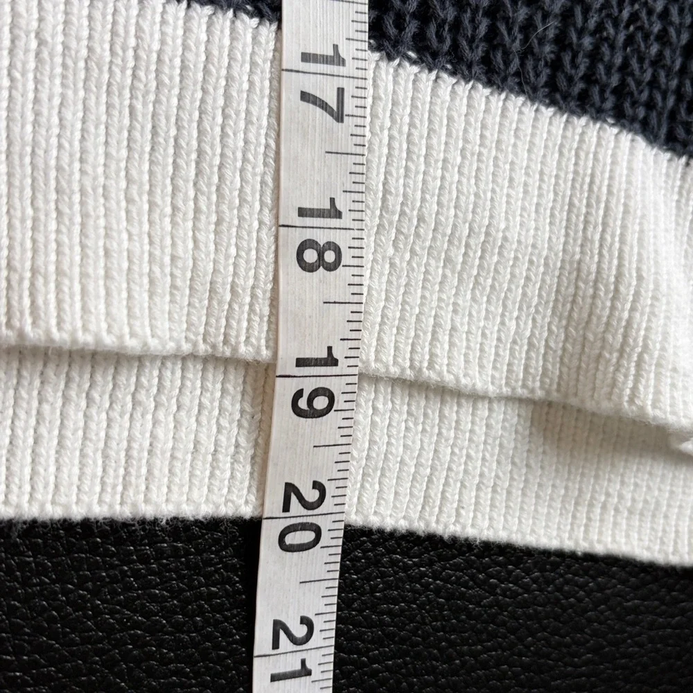 Evereve Ivy Open Weave Tee Sweater Navy Blue White Stripe Crewneck Sz S - Picture 10 of 10